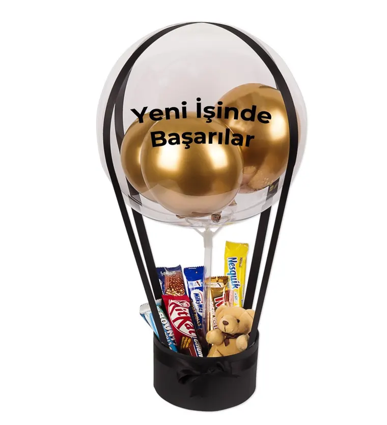 Balonlu Peluşlu Çikolata Kutusu v2 Siyah - Bitlis çiçek siparişi