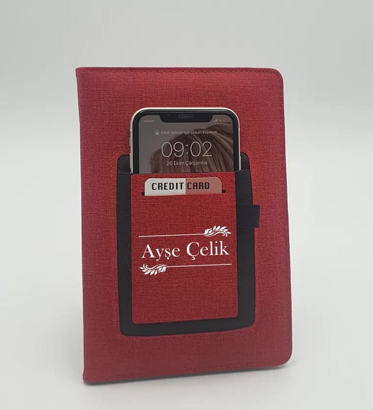 Bayburt Kişiye Özel İsim Soyisim Baskılı Telefon Ve Kartlık Cepli Kırmızı Defter Siparişi