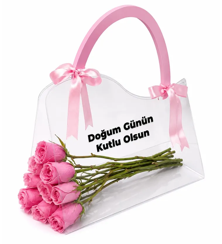 Şeffaf Çantada Pembe Gül Buketi - Bitlis çiçek siparişi