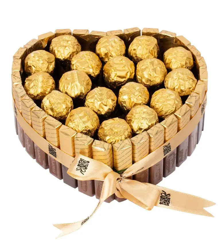 Büyük Kalp Golden Merci Serisi Gold Fındıklı Çikolata - Bartın çiçek siparişi