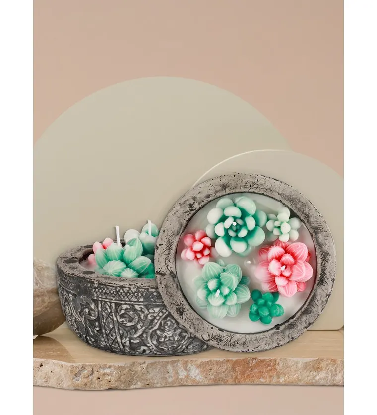Doğal Soya Wax Kayıp Hazineler Mix Sukulent Dekoratif Mum - Aydın çiçek siparişi