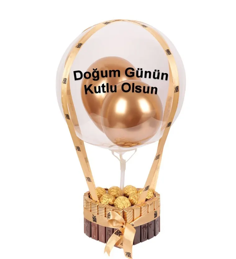Kalp Golden Merci Serisi Balonlu Gold Fındıklı Çikolata - Van çiçek siparişi