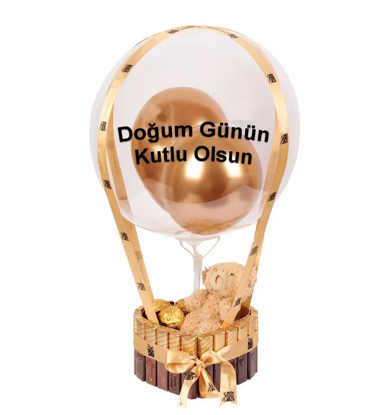 Kalp Golden Merci Serisi Balonlu Peluşlu Gold Fındıklı Çikolata - Van çiçek siparişi