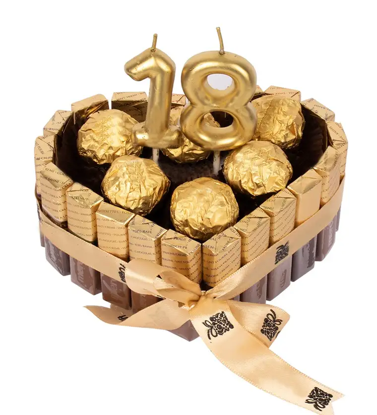 Kalp Golden Merci Serisi Gold Fındıklı Çikolata Rakam Mumlu - Amasya çiçek siparişi