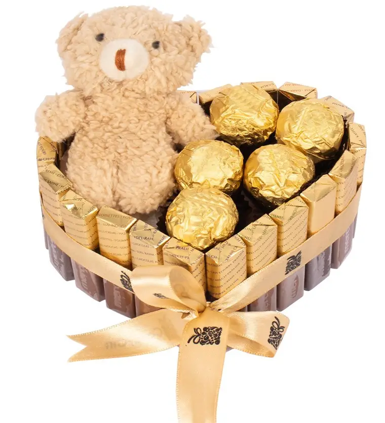Kalp Golden Merci Serisi Peluşlu Gold Fındıklı Çikolata - Aksaray çiçek siparişi
